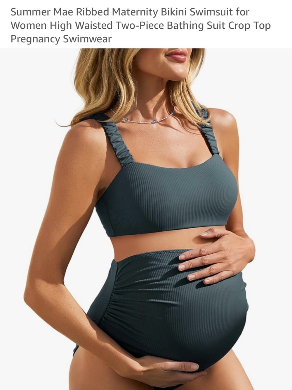 Summer Mae Ribbed Maternity Bikini in Teal - High Waist Two-Piece, worn once